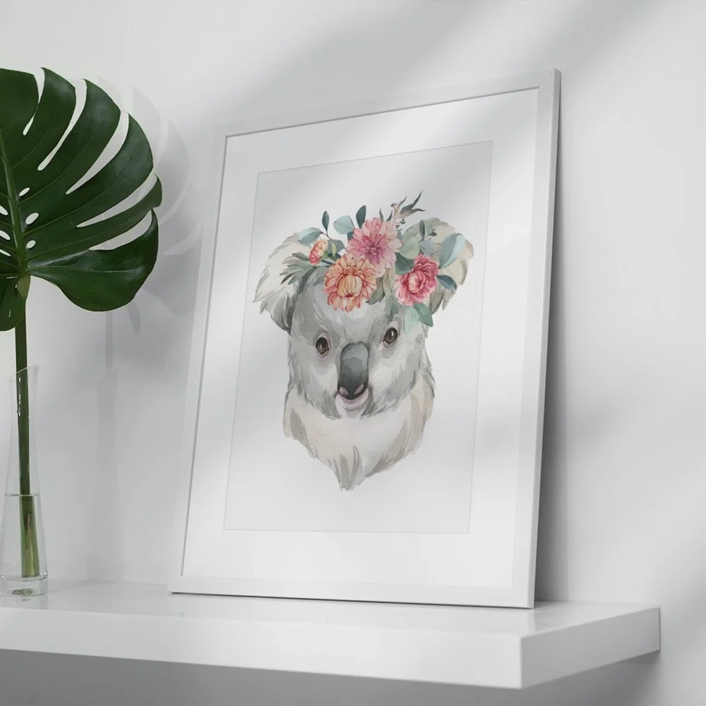 Watercolor Floral Baby Koala Illustration Wall Art Print Poster Unframed - Picture 3 of 10